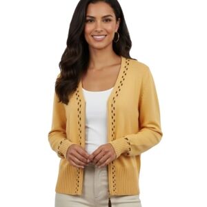 St John Sport Vintage Santana Knit Lattice Trim Cardigan Zip Front Size Small